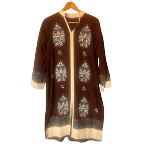 Sha Posh Brown Long Sleeve VNeck Zipper On Back Kaftan Dress